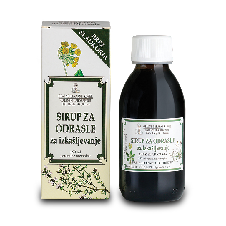Sirup za odrasle za izkašljevanje brez sladkorja 150 ml